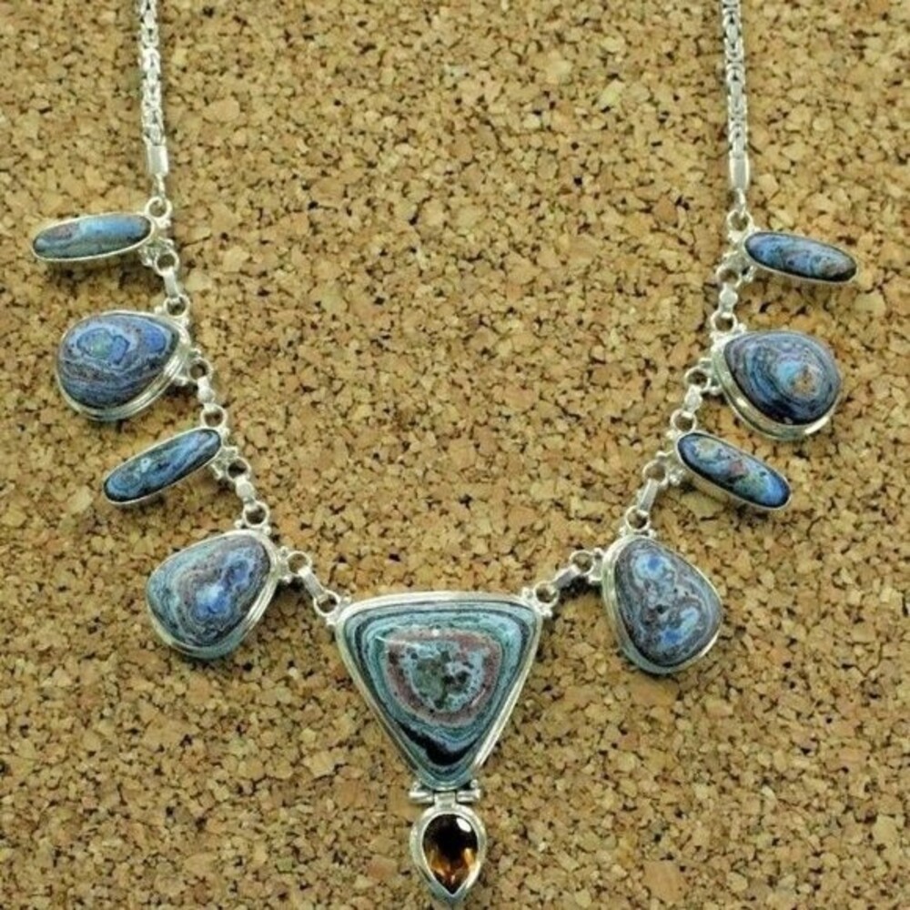 Rainbow Calsilica & Citrine 925 Sterling Silver Necklace
